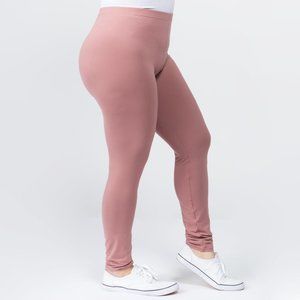Set of 2 Women's Plus Size New Mix 1" Waistband Solid Peach Skin Mauve Leggings